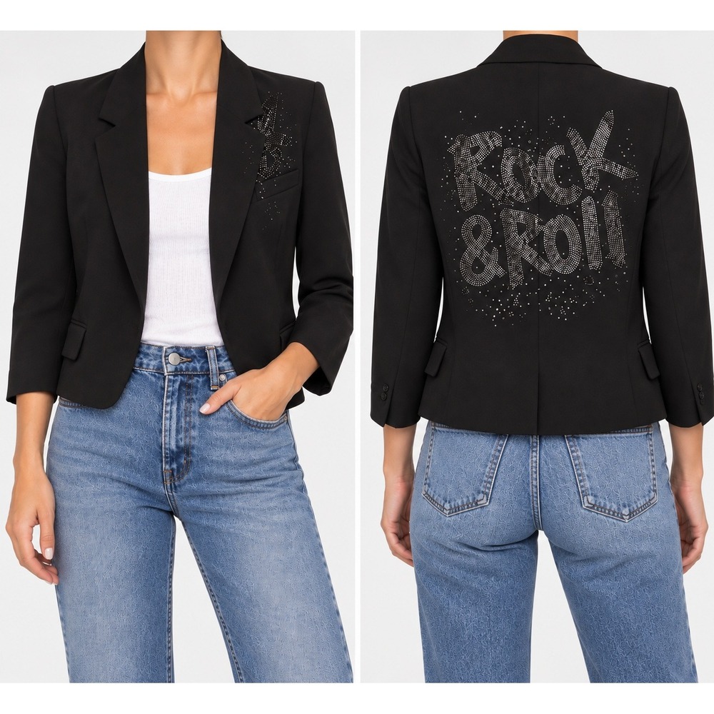 Zadig & Voltaire Verys Bis Rock Rhinestone Blazer Black 36 Y2K